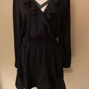 Ruffled V-Neck Black Dress